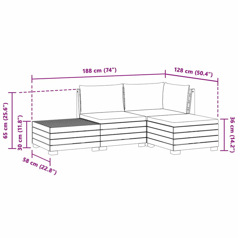 Outdoor Sofa Set with Cushion 4 Piece Brown Solid Acacia Wood