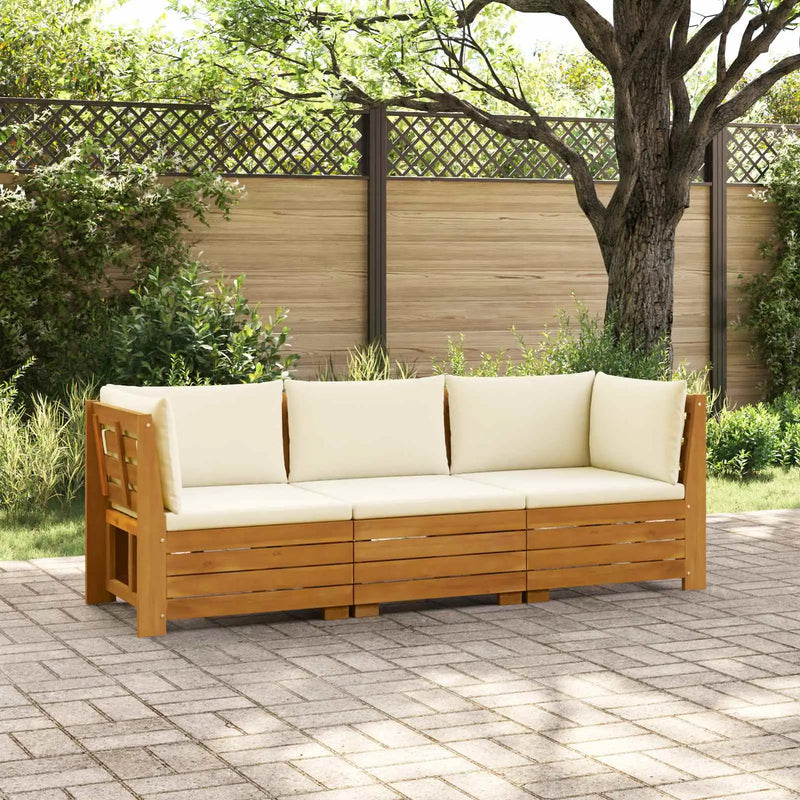 Outdoor Sofa Set with Cushion 3 Piece Brown Solid Acacia Wood