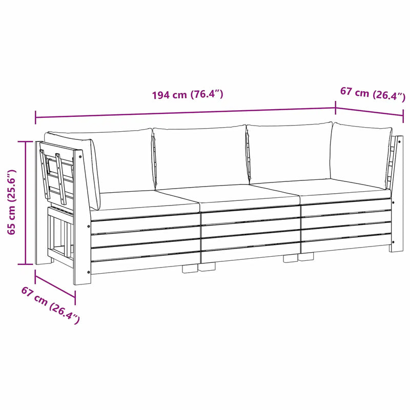 Outdoor Sofa Set with Cushion 3 Piece Brown Solid Acacia Wood