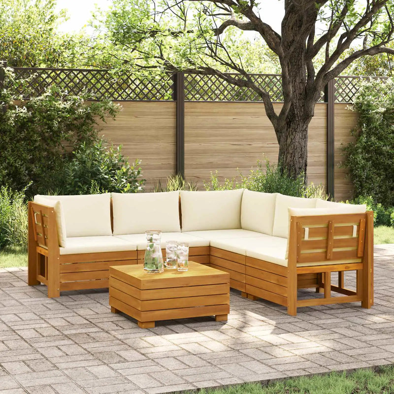 Outdoor Sofa Set with Cushion 6 Piece Brown Solid Acacia Wood