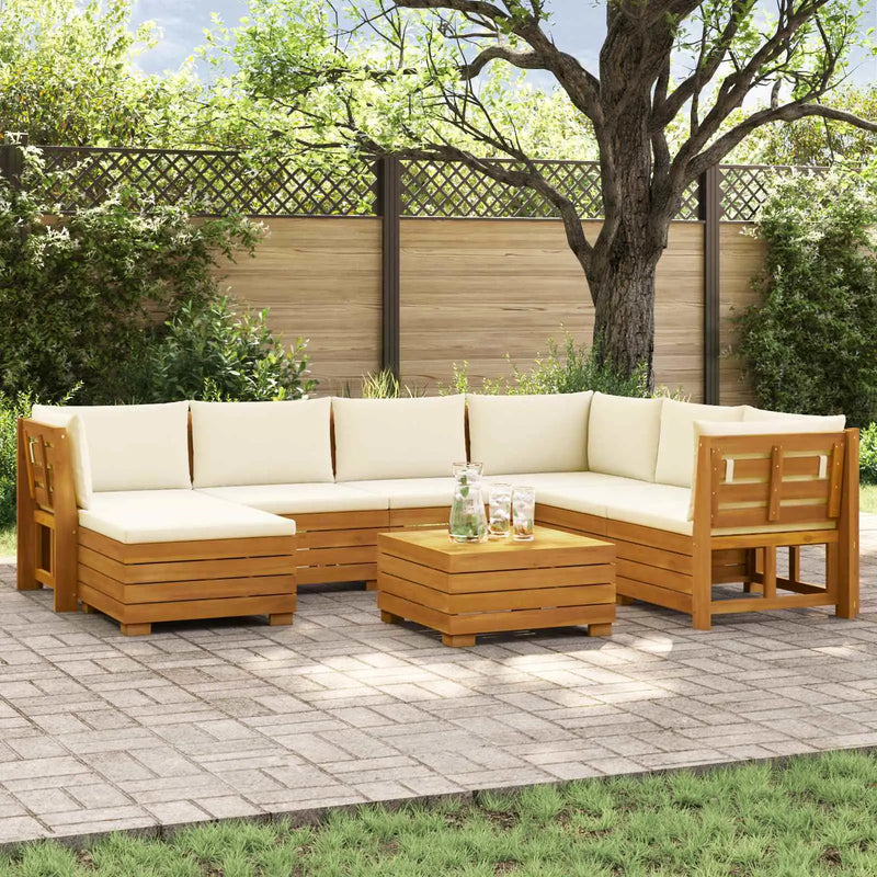 Outdoor Sofa Set with Cushion 8 Piece Brown Solid Acacia Wood