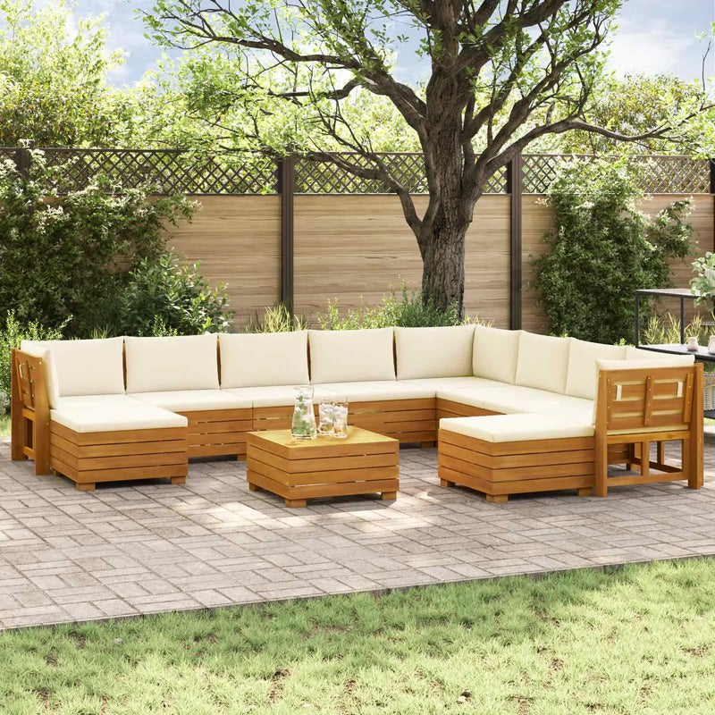 Outdoor Sofa Set with Cushion 11 Piece Brown Solid Acacia Wood