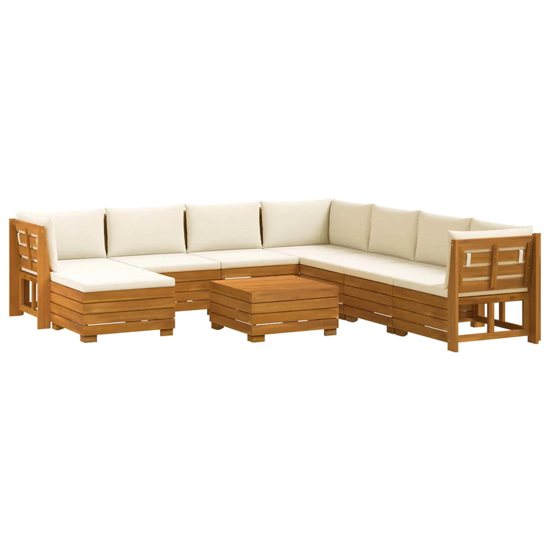 Outdoor Sofa Set with Cushion 9 Piece Brown Solid Acacia Wood