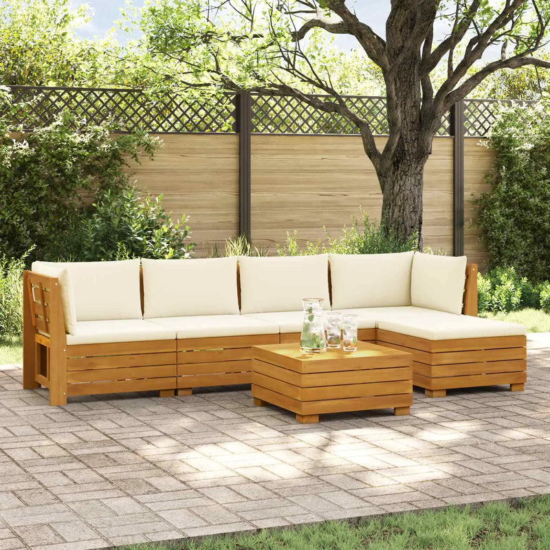 Outdoor Sofa Set with Cushion 6 Piece Brown Solid Acacia Wood