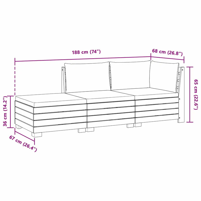 Outdoor Sofa Set with Cushion 3 Piece Brown Solid Acacia Wood