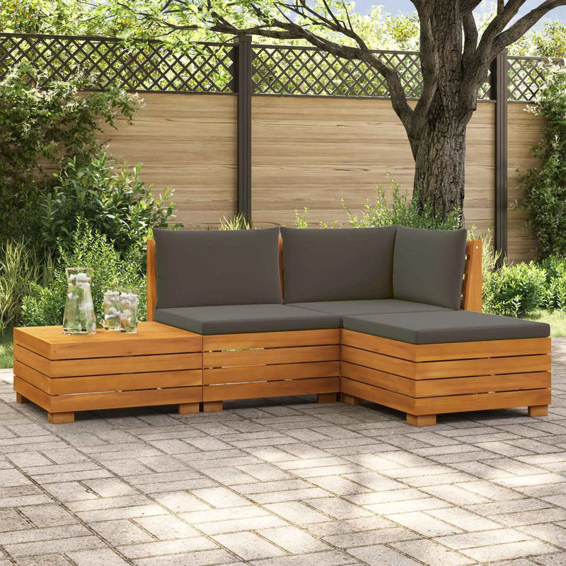Outdoor Sofa Set with Cushion 4 Piece Brown Solid Acacia Wood