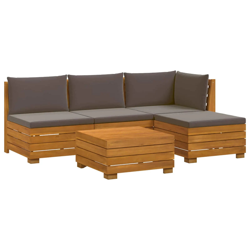 Outdoor Sofa Set with Cushion 5 Piece Brown Solid Acacia Wood