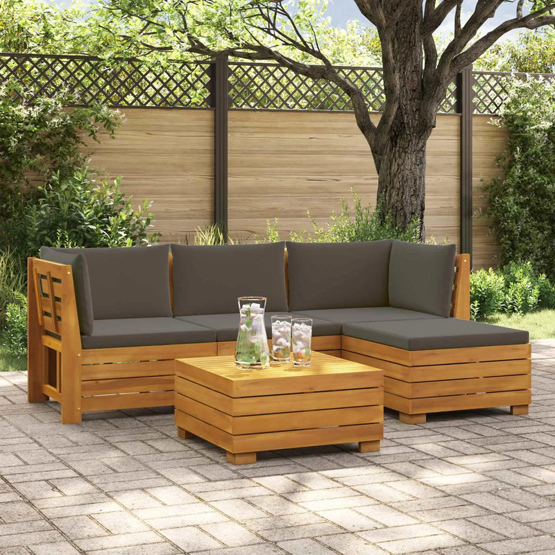 Outdoor Sofa Set with Cushion 5 Piece Brown Solid Acacia Wood