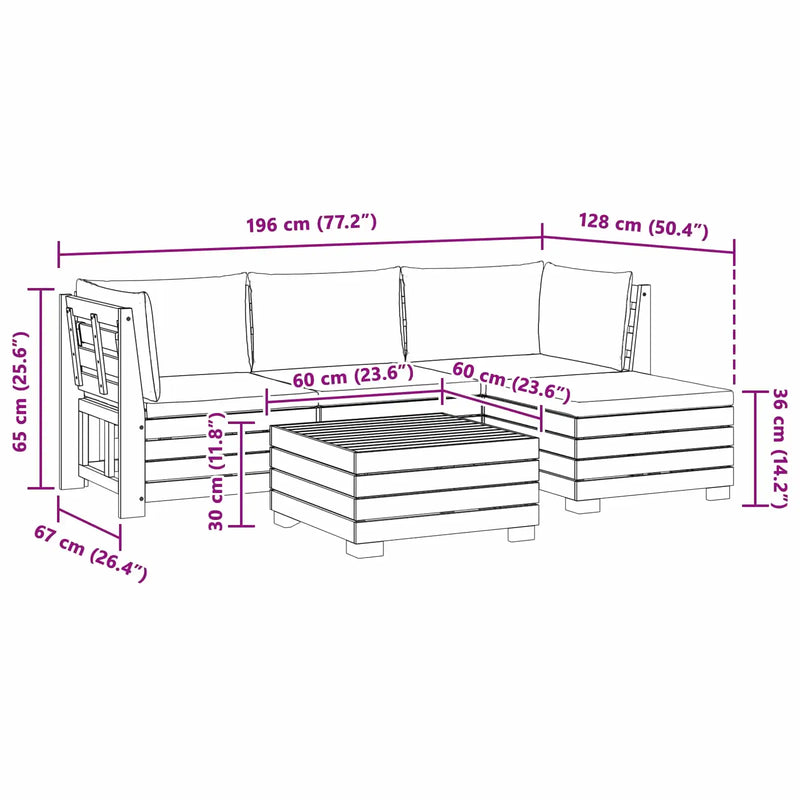 Outdoor Sofa Set with Cushion 5 Piece Brown Solid Acacia Wood