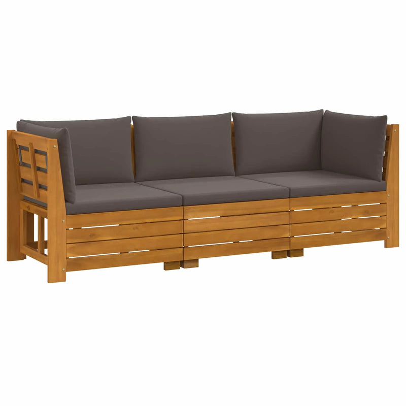 Outdoor Sofa Set with Cushion 3 Piece Brown Solid Acacia Wood