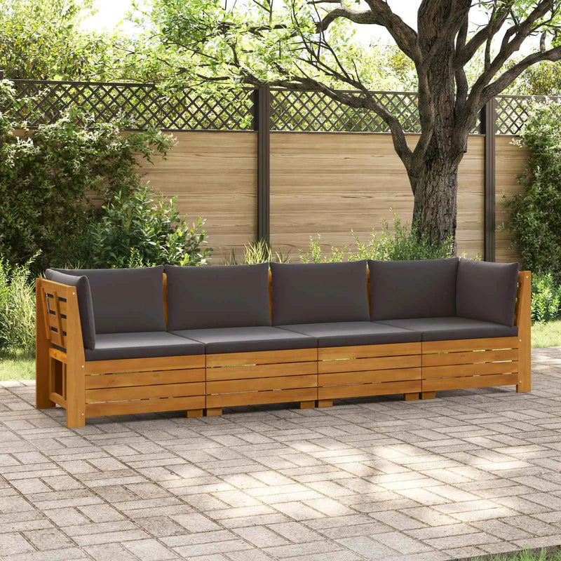 Outdoor Sofa Set with Cushion 4 Piece Brown Solid Acacia Wood