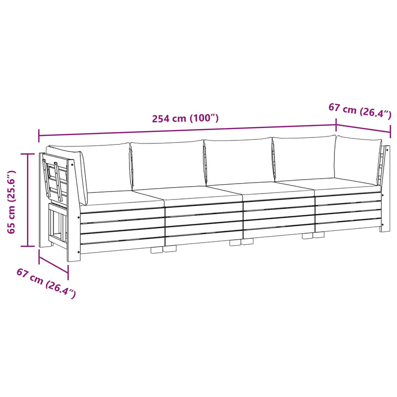Outdoor Sofa Set with Cushion 4 Piece Brown Solid Acacia Wood