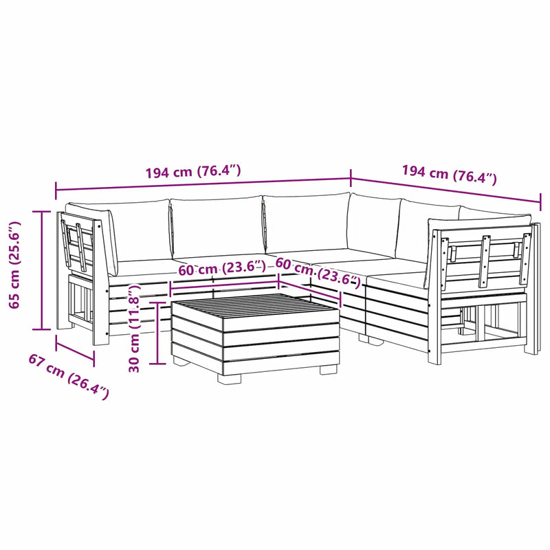 Outdoor Sofa Set with Cushion 6 Piece Brown Solid Acacia Wood