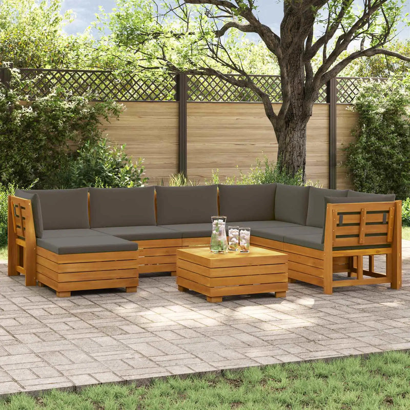 Outdoor Sofa Set with Cushion 8 Piece Brown Solid Acacia Wood