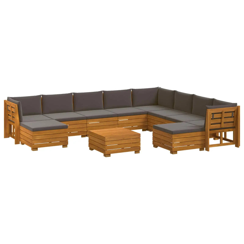Outdoor Sofa Set with Cushion 11 Piece Brown Solid Acacia Wood