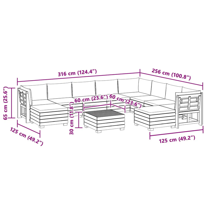 Outdoor Sofa Set with Cushion 11 Piece Brown Solid Acacia Wood
