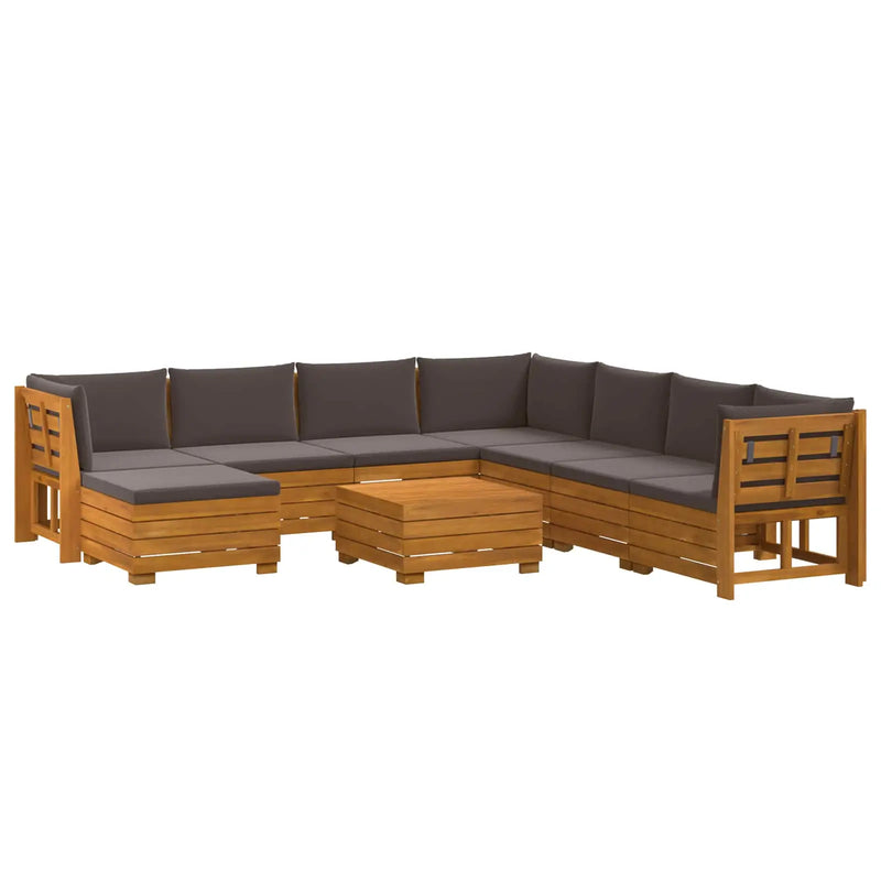Outdoor Sofa Set with Cushion 9 Piece Brown Solid Acacia Wood