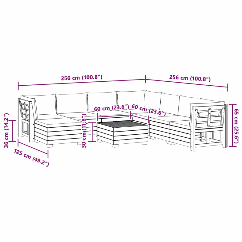 Outdoor Sofa Set with Cushion 9 Piece Brown Solid Acacia Wood