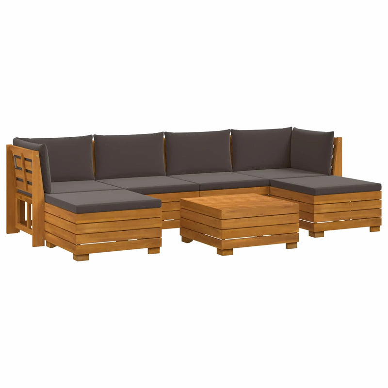 Outdoor Sofa Set with Cushion 7 Piece Brown Solid Acacia Wood