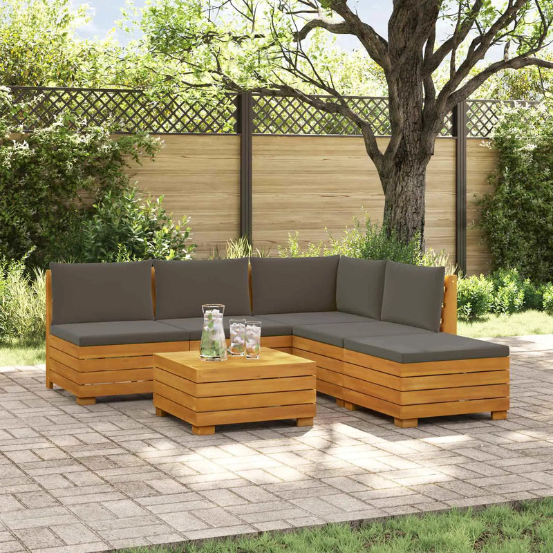 Outdoor Sofa Set with Cushion 6 Piece Brown Solid Acacia Wood