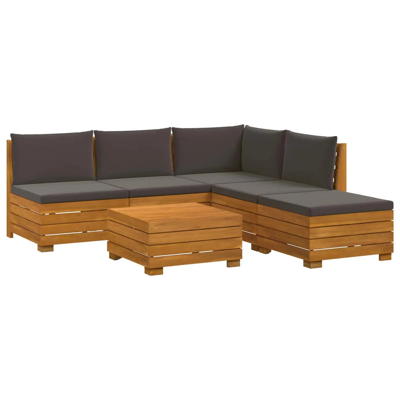 Outdoor Sofa Set with Cushion 6 Piece Brown Solid Acacia Wood