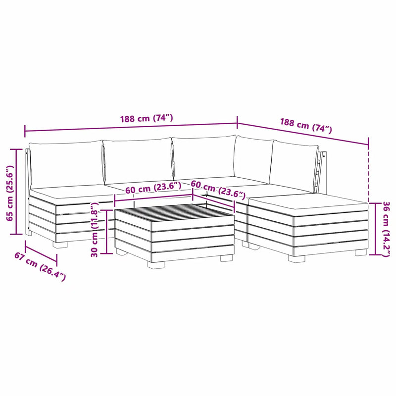 Outdoor Sofa Set with Cushion 6 Piece Brown Solid Acacia Wood