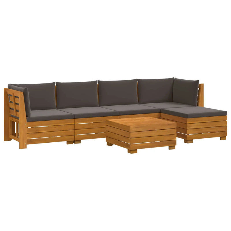 Outdoor Sofa Set with Cushion 6 Piece Brown Solid Acacia Wood