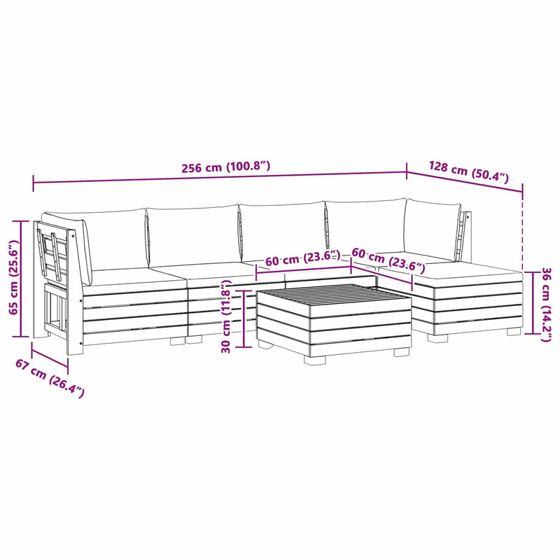 Outdoor Sofa Set with Cushion 6 Piece Brown Solid Acacia Wood