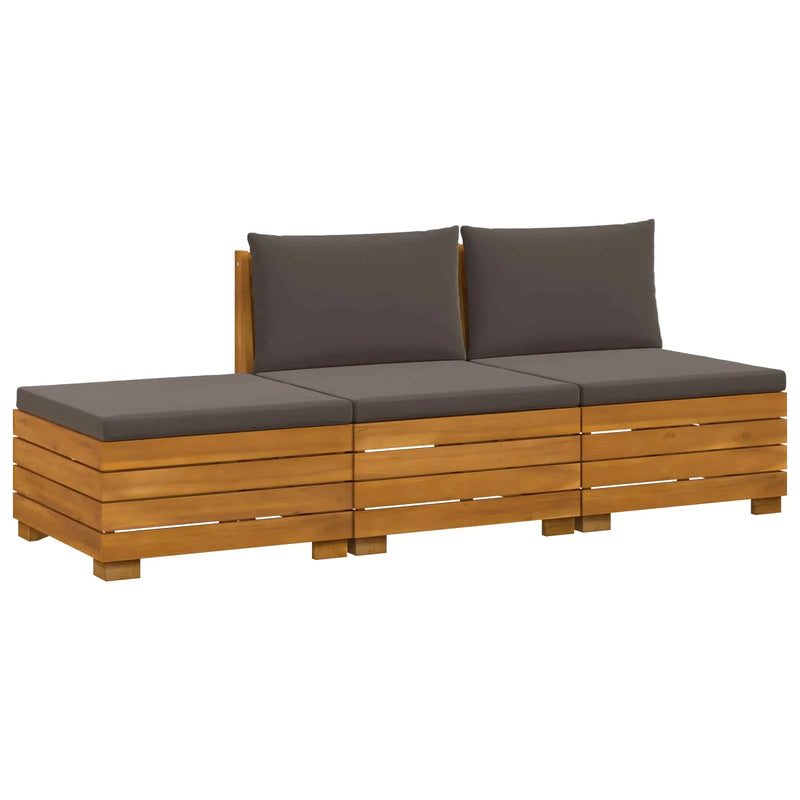 Outdoor Sofa Set with Cushion 3 Piece Brown Solid Acacia Wood