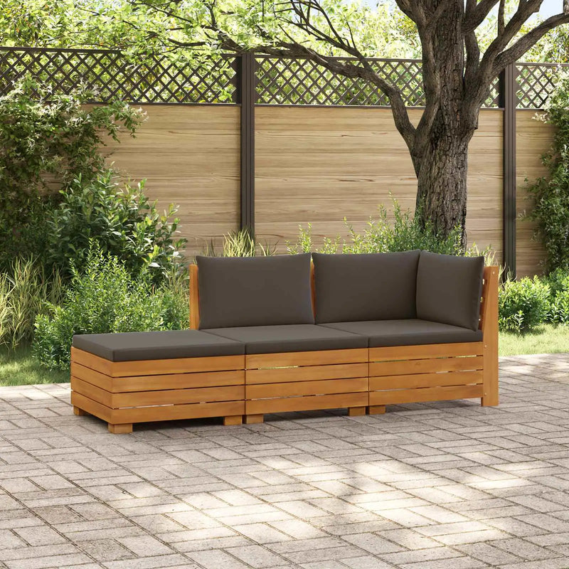 Outdoor Sofa Set with Cushion 3 Piece Brown Solid Acacia Wood