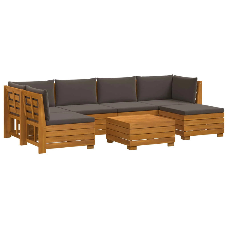 Outdoor Sofa Set with Cushion 7 Piece Brown Solid Acacia Wood