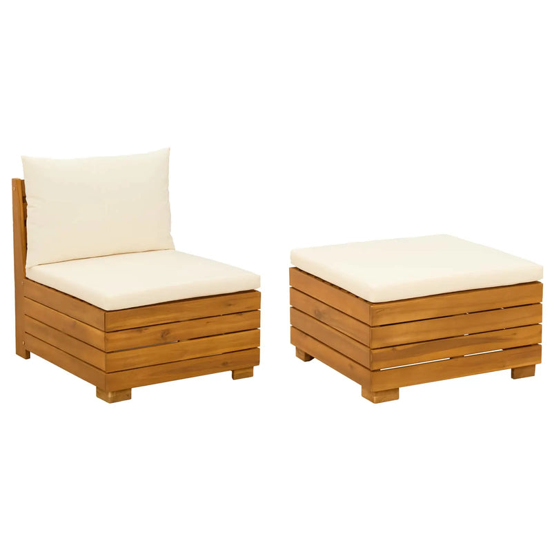 Garden Lounge Set with Cushion 2 Piece Brown Solid Acacia Wood