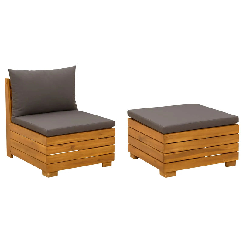 Garden Lounge Set with Cushion 2 Piece Brown Solid Acacia Wood