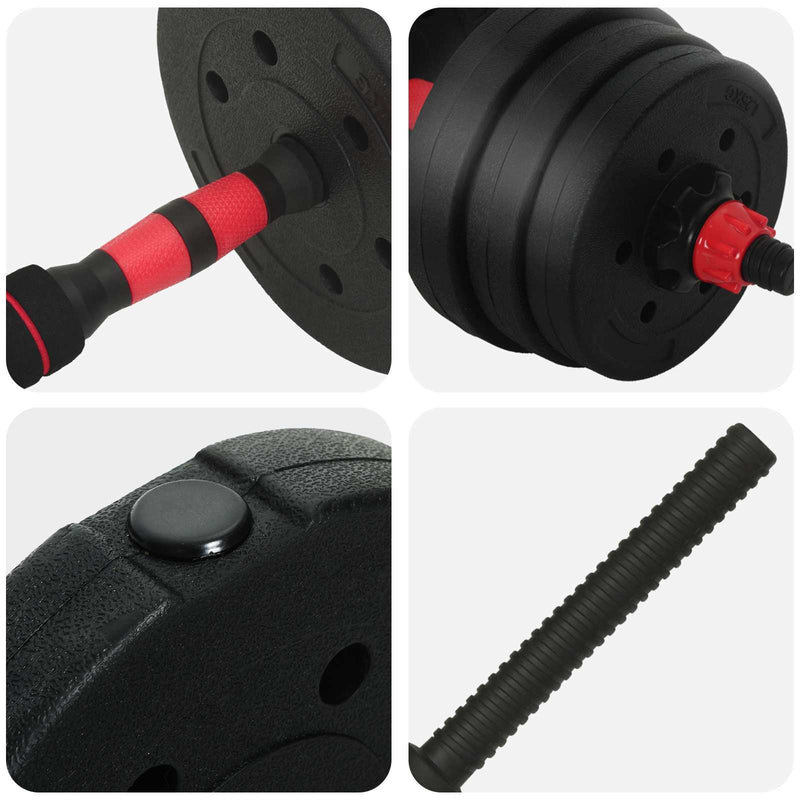 vidaXL 2-in-1 Dumbbell Set Black and Red 121 x 19.5 x 19.5 cm