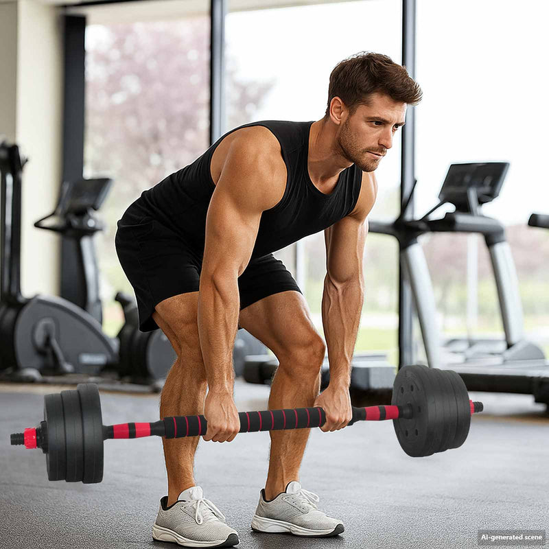 vidaXL 2-in-1 Dumbbell Set Black and Red 121 x 19.5 x 19.5 cm