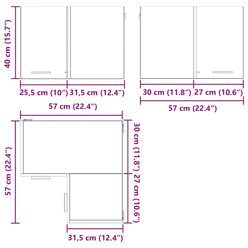 vidaXL Hanging Cabinet Black Oak and White 57 x 57 x 40 cm