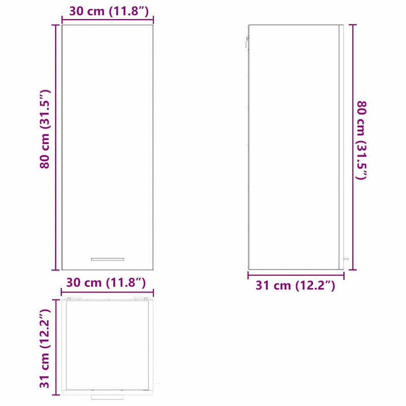 vidaXL Hanging Cabinet with Door White 30 x 31 x 80 cm Engineered Wood