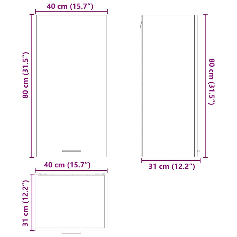 vidaXL Hanging Cabinet with Door White 40 x 31 x 80 cm Engineered Wood