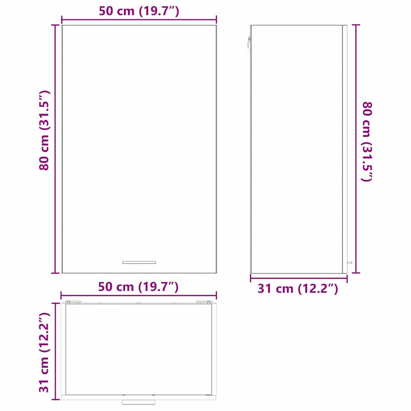 vidaXL Hanging Cabinet with Door White 50 x 31 x 80 cm Engineered Wood