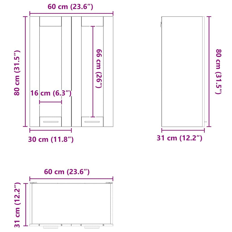 vidaXL Hanging Cabinet Black Oak 60 x 31 x 80 cm Engineered Wood