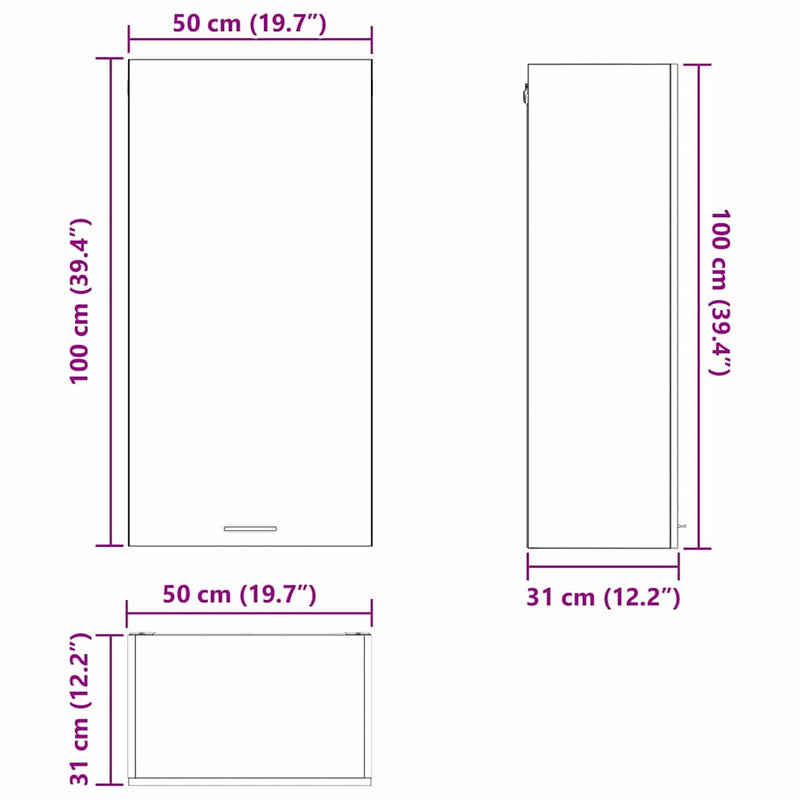 vidaXL Hanging Cabinet with Door Black Oak and White 50 x 31 x 100 cm