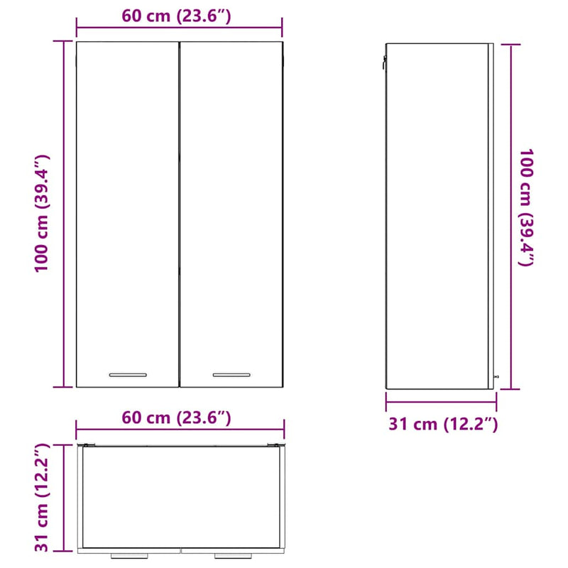 vidaXL Hanging Cabinet Black Oak 60 x 31 x 100 cm Engineered Wood