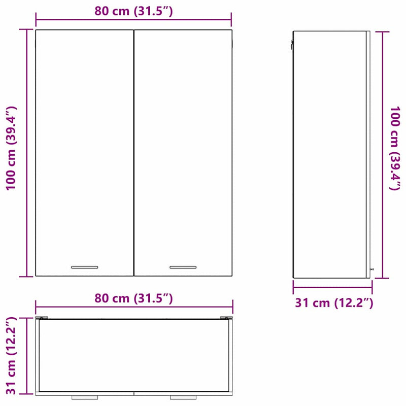 vidaXL Hanging Cabinet White 80 x 31 x 100 cm Engineered Wood