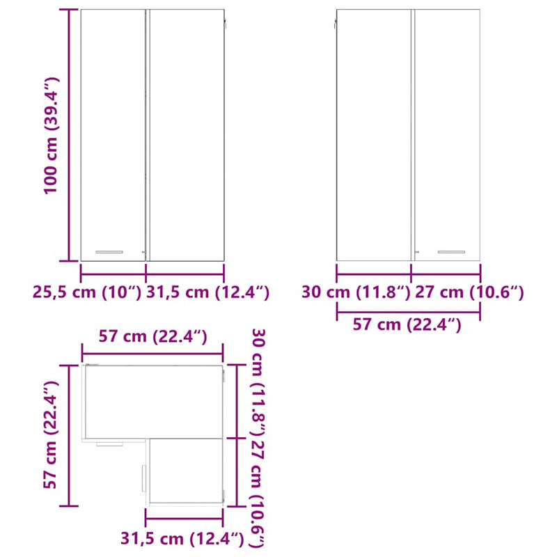 vidaXL Hanging Cabinet White 57 x 57 x 100 cm Engineered Wood