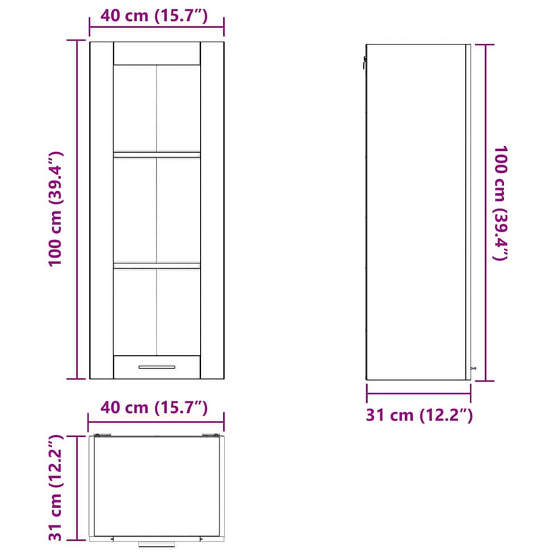 vidaXL Hanging Cabinet White 40 x 31 x 100 cm Engineered Wood