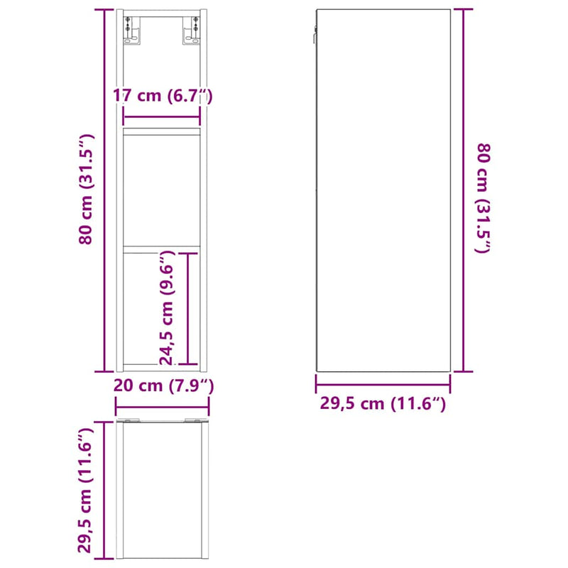 vidaXL Hanging Cabinet White 20 x 29,5 x 80 cm Engineered Wood