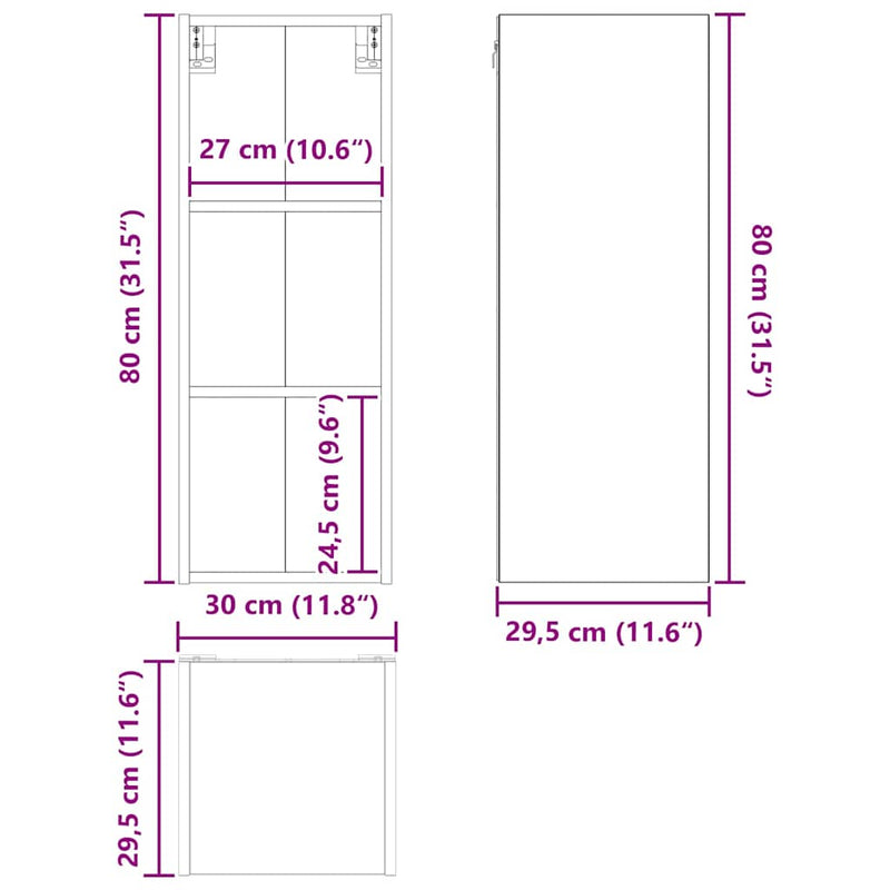 vidaXL Hanging Cabinet Riga White 30 x 29,5 x 80 cm Engineered Wood