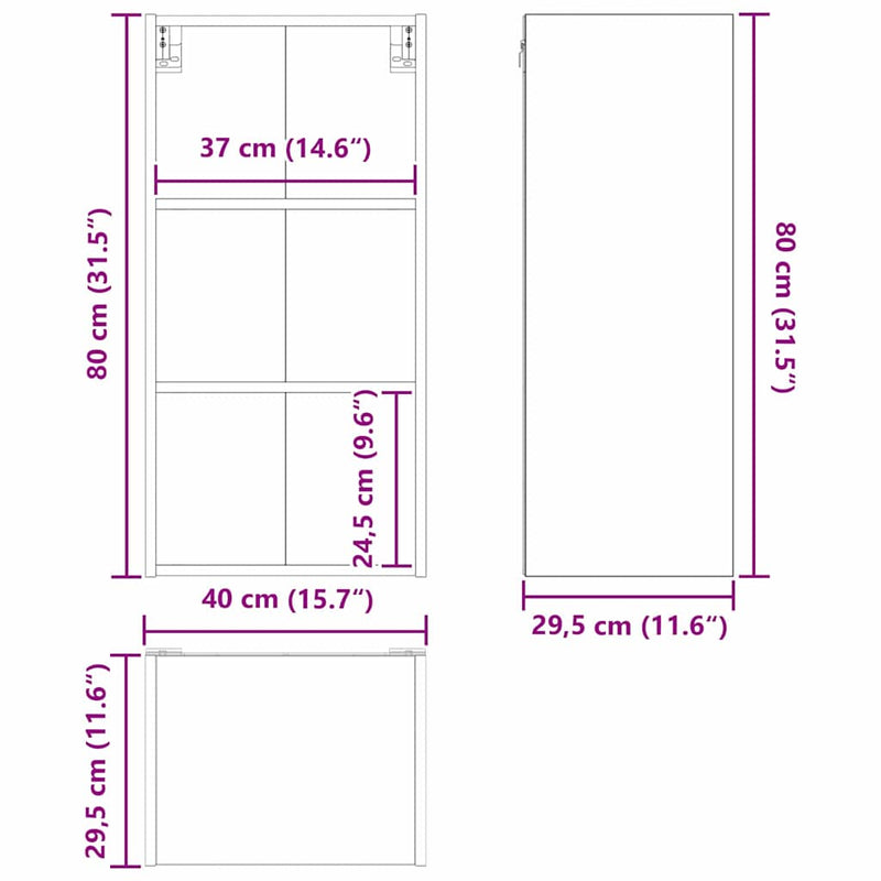 vidaXL Hanging Cabinet White 40 x 29,5 x 80 cm Engineered Wood