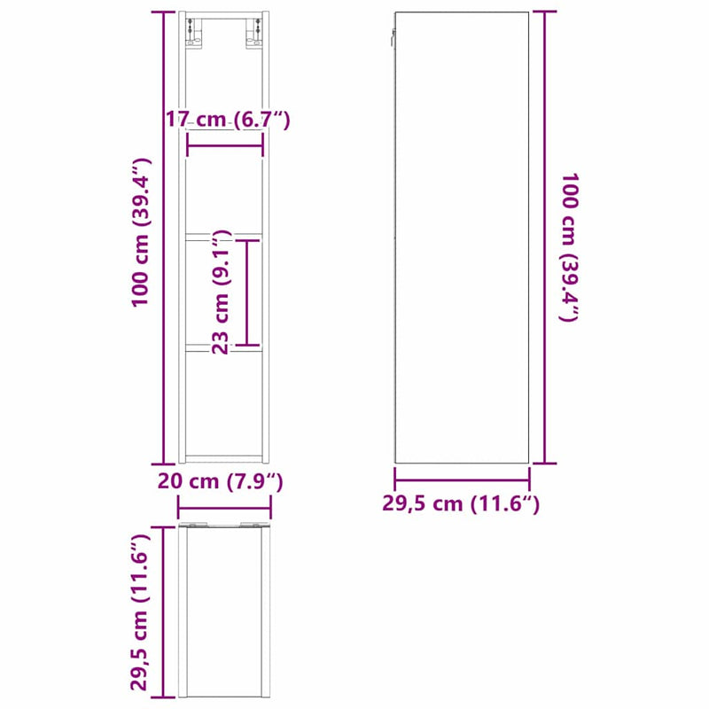 vidaXL Hanging Cabinet White 20 x 29,5 x 100 cm Engineered Wood
