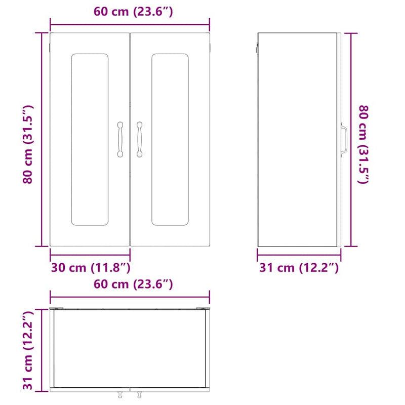 vidaXL Kitchen Cabinet Kalmar High Gloss White 60 x 31 x 80 cm